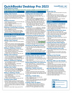 QuickBooks Pro 2023 Quick Reference Cards: Buy QuickBooks Pro 2023 Quick Reference Cards at TeachUcomp, Inc. A picture of the first page of the QuickBooks Pro 2023 Quick Reference Card.